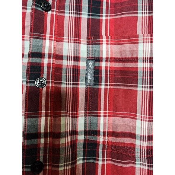 COLUMBIA Men's Size L Button Down Long Sleeve Red Plaid Shirt - Picture 3 of 6